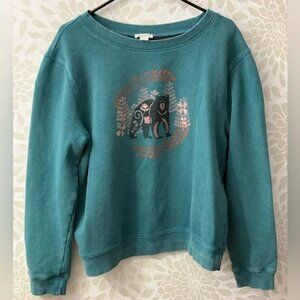 Sundance Grizzly Bear Getaway Vintage Look Teal Long Sleeve Sweatshirt Large